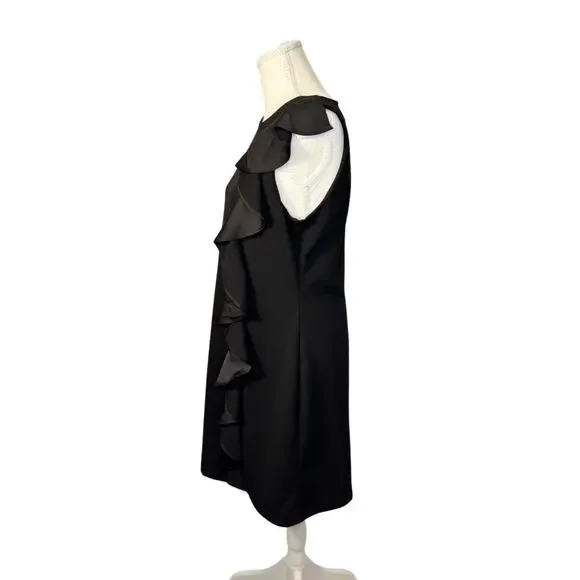 White House Black Market Black Ruffle Sheath Dress Medium Petite MP Cocktail LBD - Picture 8 of 16
